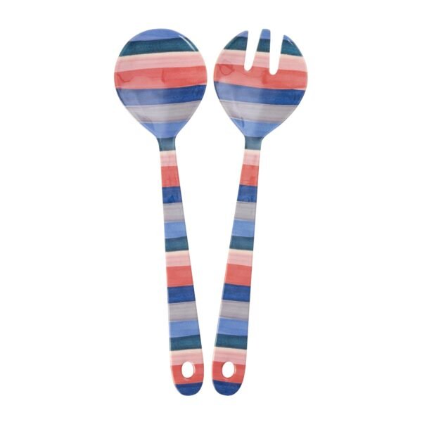 Melamine Salad Spoon and Fork with A New York Minute Stripes Print